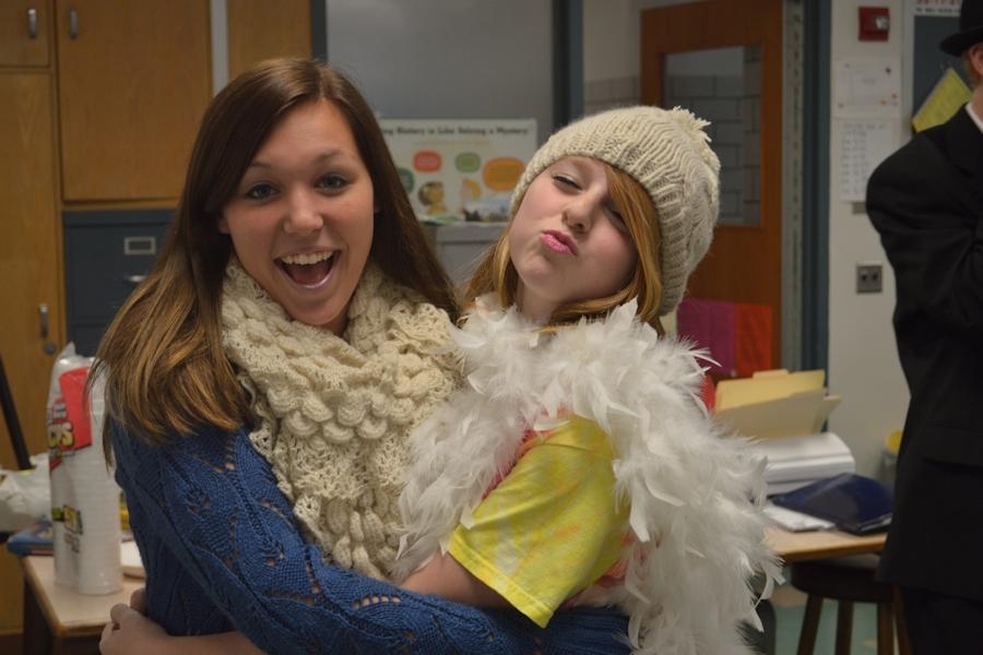 Lily Williams (left) and Jenna Chronister (right) share memories together in history class.