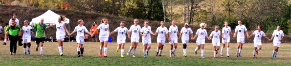 The Tyrone Girls Soccer Team celebrates a win against Tussey Mountain on their Senior Night