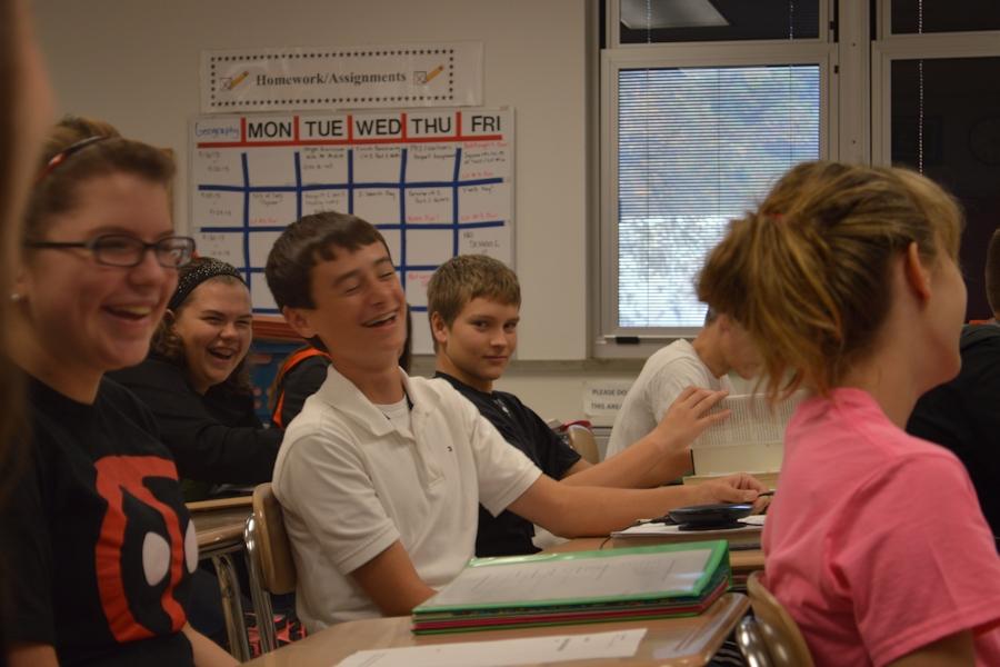 Students interacting with McNitt via Skype