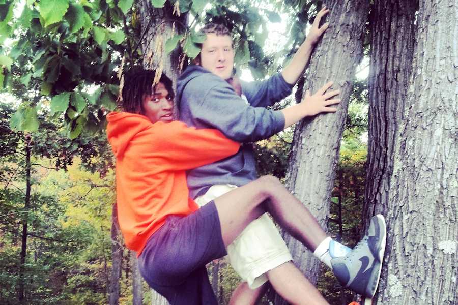 D.B. chasing colby up a tree