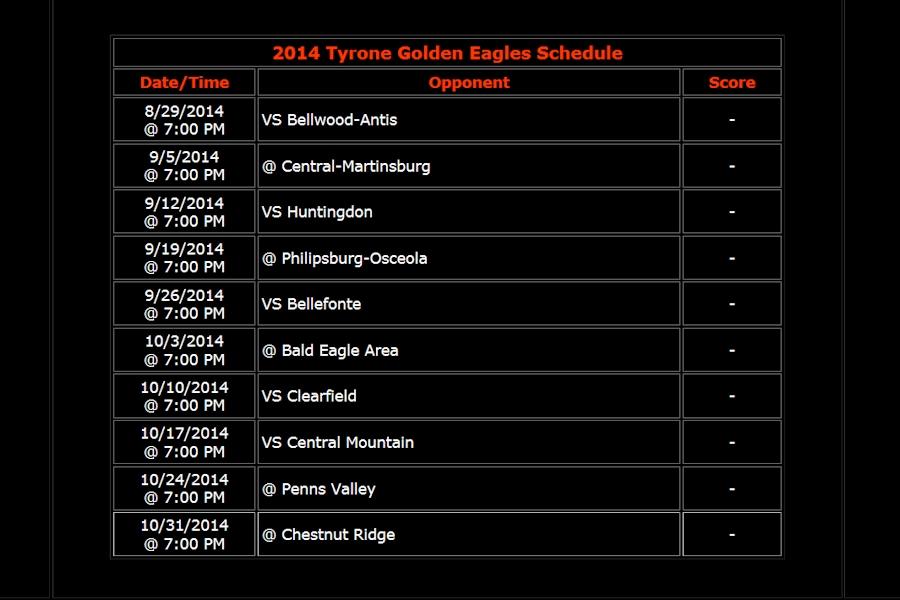 The 2014 Tyrone Varsity Football Schedule