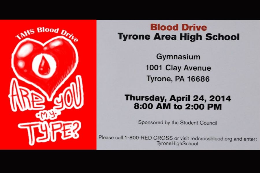 Student Council blood drive on Thursday April 24 from 8am-2pm