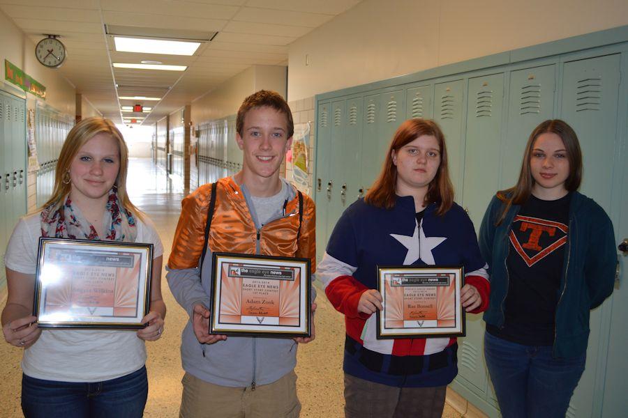 Left to right:  Second Place winner Angela Wilkins, First Place winner Adam Zook, Peoples Choice Award winner Rae Bonsell, Eagle Eye Editor Arianna Sheidell