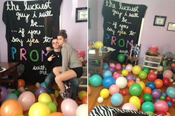 Senior Bry Taylor and sophomore Haley Wagner in front of their promposal.