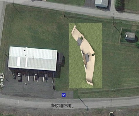 This image shows how a skate park might fit into the proposed location at Fireman's Field.