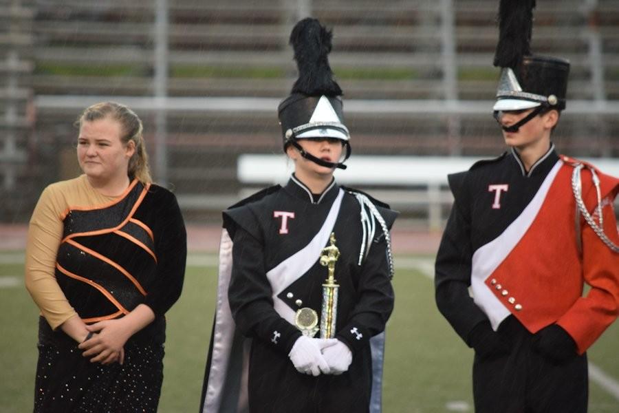 Tyrone+Drum+Major%2C+Rebekah+Schleppy%2C+Color+Guard+leader%2C+Katelyn+Richards%2C+and+Percussionist+Ethan+White+receiving+the+award+for+placing+3rd+overall.
