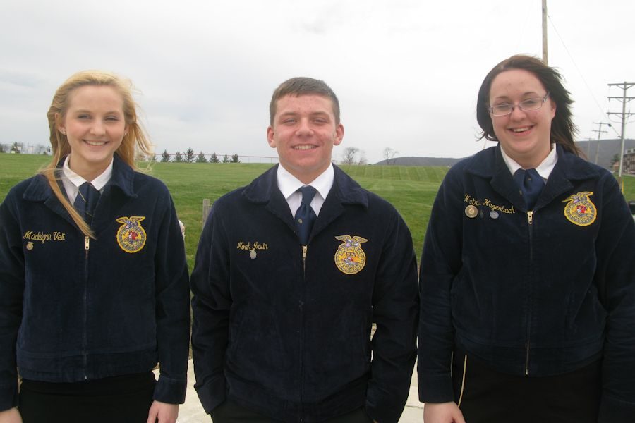 Tyrone Area FFA members (left to right) Maddie Veit, Noah Irvin and Katrina Hagenbuch completed at Blair, Bedford, and Fulton County Area Public Speaking at Central Cove High School on March 31st.