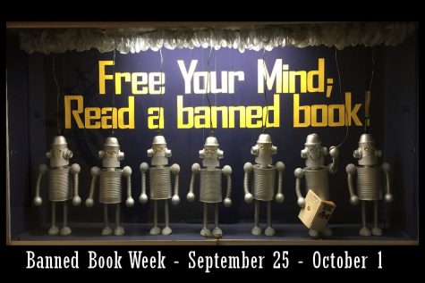Ms. McLarrens Banned Book Week Library display