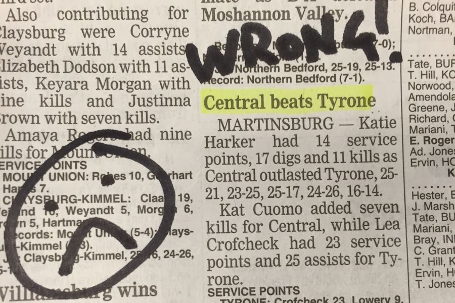 Altoona Mirror Gets Spiked by Tyrone/Central Volleyball Score