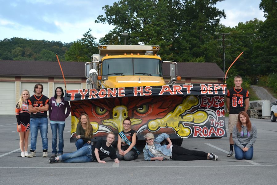 Standing, left to right: Laura Gunter, Tristan Zeiders, Caitlin McCaulley, Bryce Bauer, Art teacher Mr. Feather.  Sitting, left to right: Faythe Lewis, Brooke McNeel, Erica Swisher, Lee Mickle and Hannah Roan.