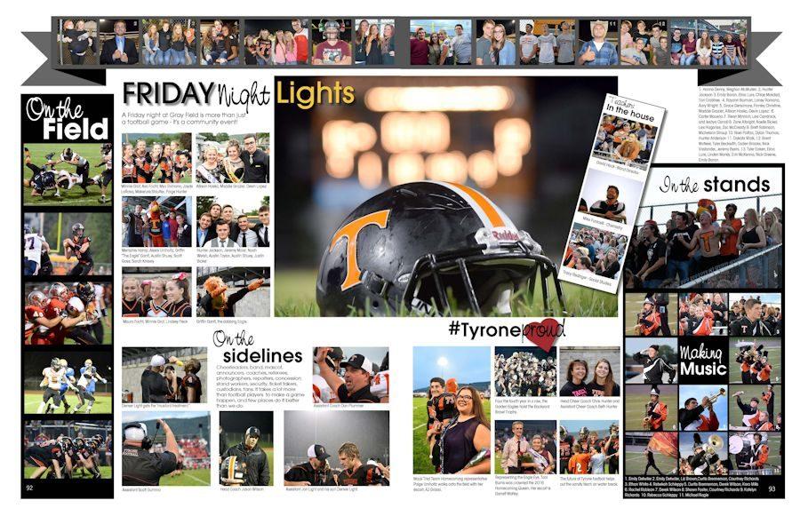 This layout is one of the two spreads in the yearbook that focuses on the 2016 football season.