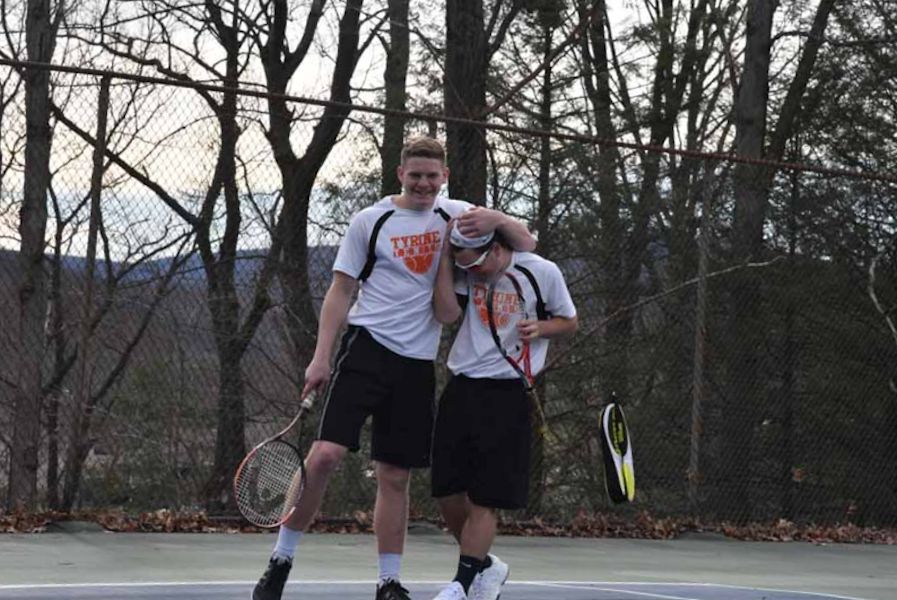 Doubles partners Micheal Lewis and Ethan Vipond celebrate a win