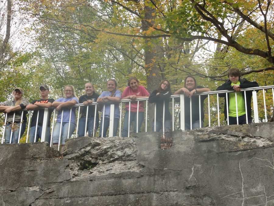 After competition, the group traveled to Canoe Creek for a nature hike and to learn about furnances found along the trail.  
Picture from left to right: Jaylon Beck, Colby Daughenbaugh, Haylee Blowers, Logan Johnston, Haley Miller, McKayliee Robinson, MaKenna LaRosa, and Kobi Brower
 