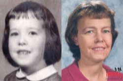 Kathy Shea as a child and a forensic artist's age progression portrait of her as an adult