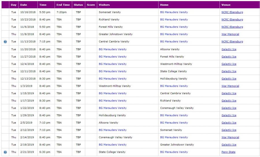 BG 2018-2019 schedule