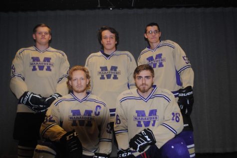 Tyrones Senior class of Marauders players. Left to right, back row: Trevor Fink, Wyatt Miles and Jack Lehner. Front row: Dalton Berry and Noah Taylor