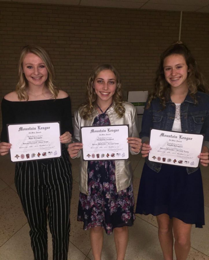 Mountain League All Stars Riley DAngelo, Makenzie Latchford and  and Natalie Saltsgiver.