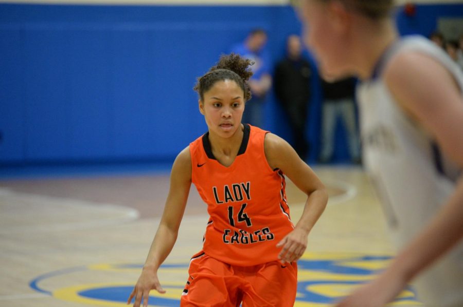 Freshman Jaida Parker (pictured) and Stephanie Ramsey led the Lady Eagles with 14 points each vs. Huntingdon on 12/26/19. (file photo)