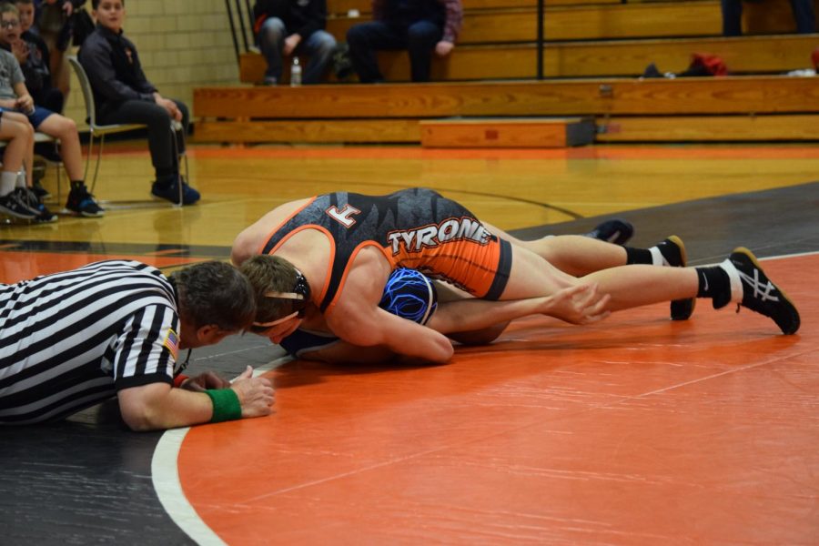 Tyrone freshman Zack Lash pinned Penns Valley senior Clayton Upcraft in the first 58 seconds of his match.