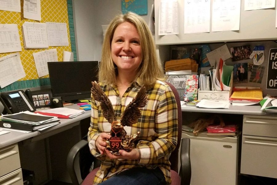 Mrs. Jessica Anderson, special ed supervisor, was named the Be Golden Teacher of the Week by Mrs. Karen Raling, guidance office administrative assistant.