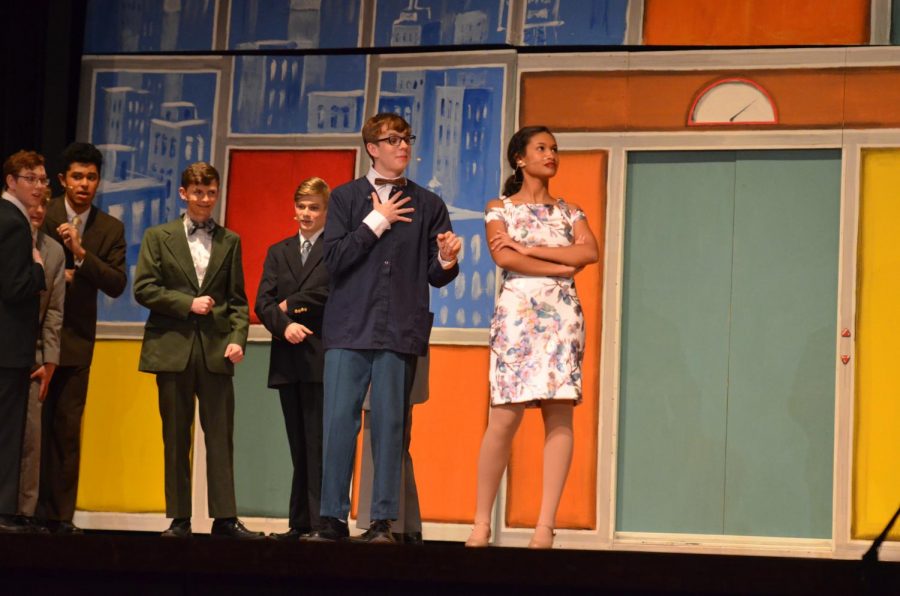 Nick DelBaggio with Aary Wright performs in the Tyrone production of How to Succeed in Business Without Really Trying