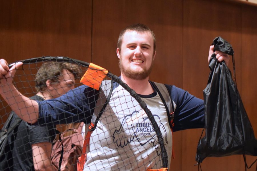 Senior Carter Maceno was happy to be the winner of a brand new spike ball set.