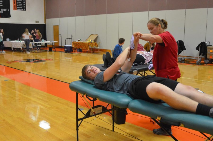 Student giving blood