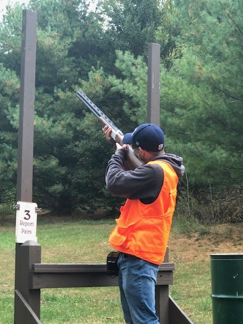 Junior FFA Member Garin Hoy competes at one of the stations during the Clay Shoot on Sunday.