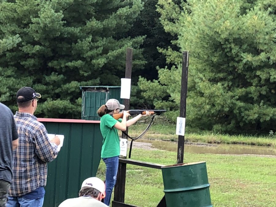 Junior Lyndsey Fleck shooting at the annual Clay Shoot two years ago.