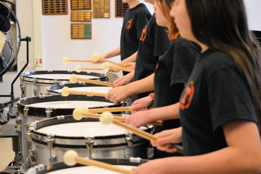 Group of percussionists practicing for a competition.