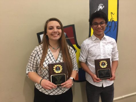 Fryer and Grugan holding their awards