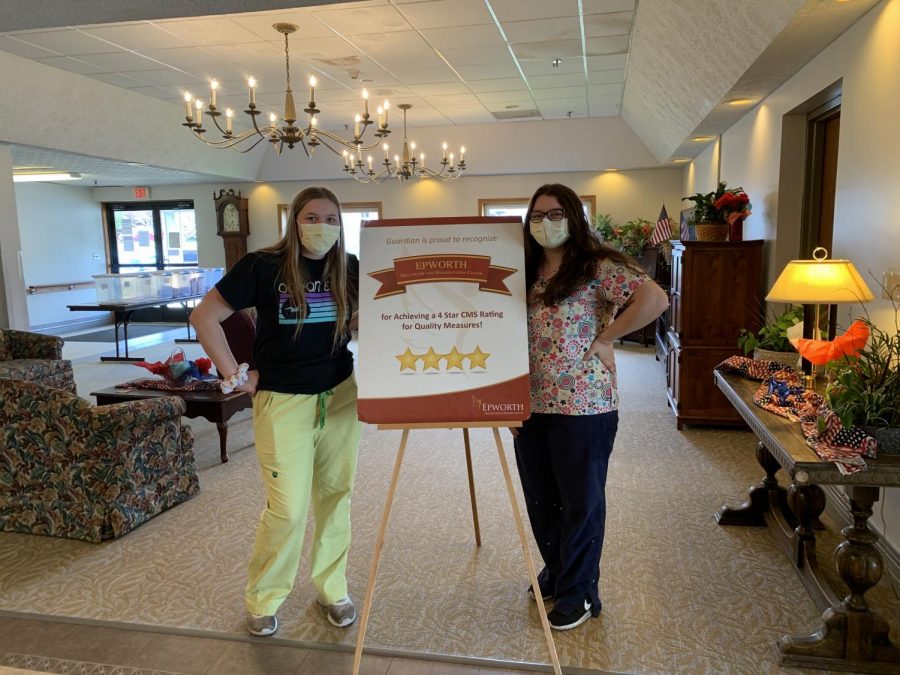 Tyrone senior Zoey Hampton and junior Alaina Heverly are both essential workers at Epworth Manor in Tyrone. 