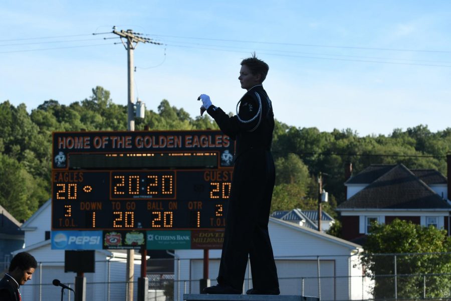 Richard Webster conducting the Marching Band.