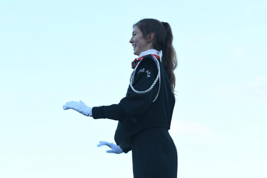 Becca White has been Drum major in the marching band for 3 years now