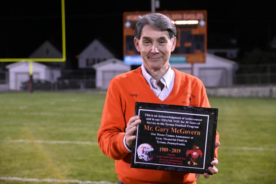 At+the+Powderpuff+game+Gary+McGovern+was+presented+with+a+plaque+for+announcing+for+30+years.