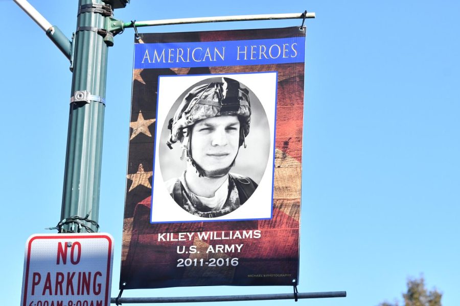 Kiley Williams banner hanging in front of H&R Block on Pennsylvania Avenue