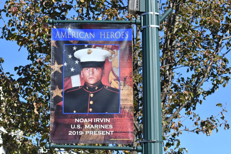 Noah Irvin's banner hanging in front of the auto shop on Pennsylvania Avenue