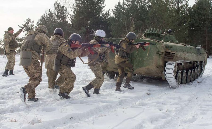 Ukrainian Soldiers assigned to 3rd Battalion, 14th Mechanized Brigade participates in a training exercise at the Yavoriv Combat Training Center in February 2018. 