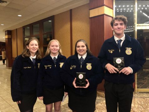Tyrone Area FFA placed 2nd in PA State Ag Farm Business Contest in June and had the privilege to represent Pennsylvania at the Big E on Sept. 17 and earned 3rd place. Lt. to rt.: Remington Weaver (junior), Jaden Williams (senior), Hailey Houck (senior), and Dylan Ewing (sophomore)