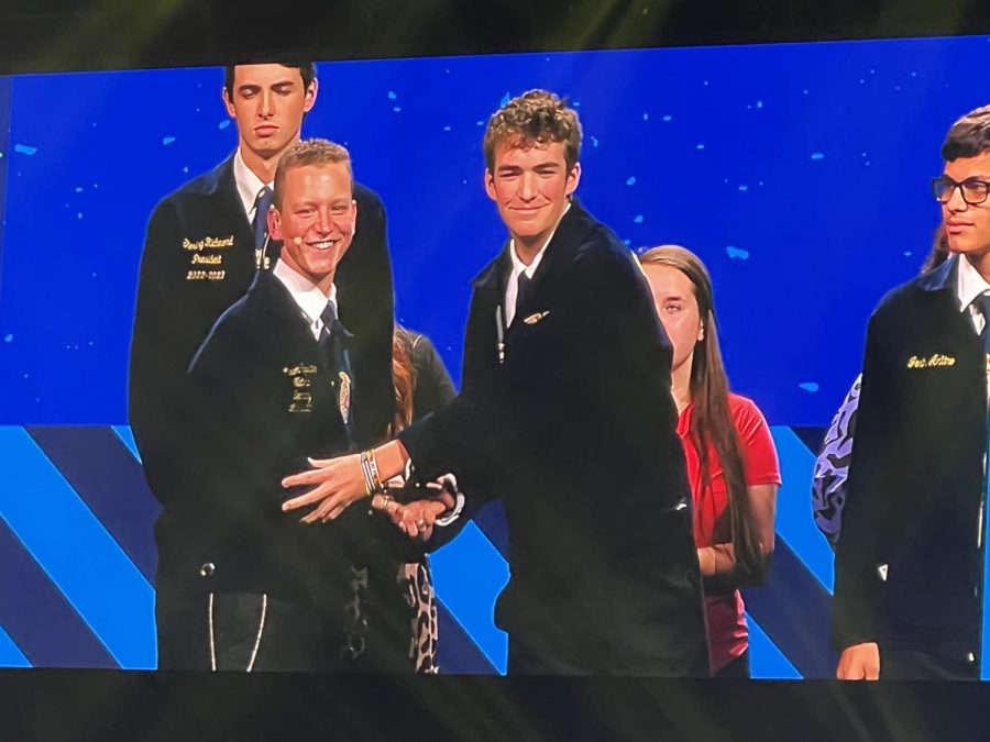 Tyrone sophomore Dylan Ewing accepts his award at the national FFA Convention in Indianapolis, IN