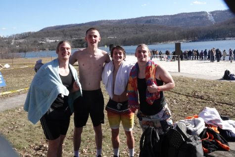 They did it! Tyrone seniors Nathaniel Patterson, Leo Veit, Kolton Milller and Joshua Patterson took the plunge into the 34 degree water of Canoe Creek to raise money for Special Olympics.