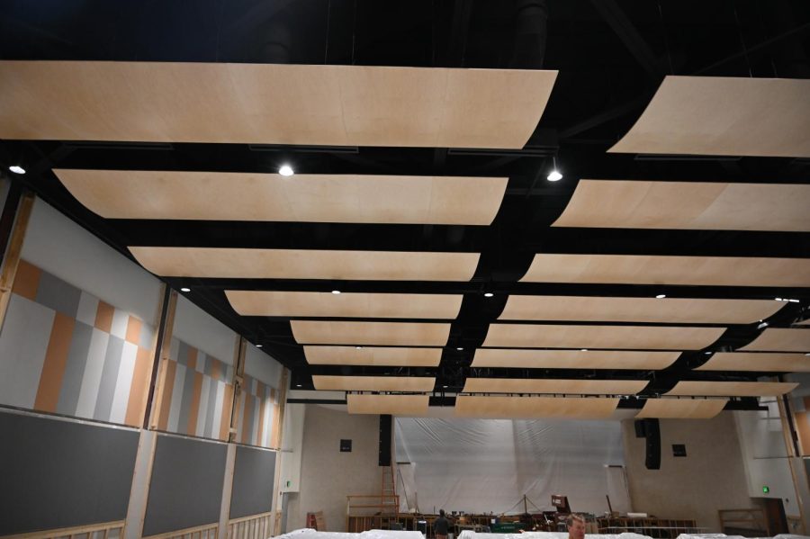Panels on the ceiling will help make the space quieter. 