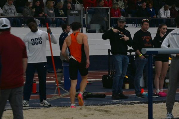 Whitby leaving the pit after a jump at the recent State College indoor track and field meet in December 2024