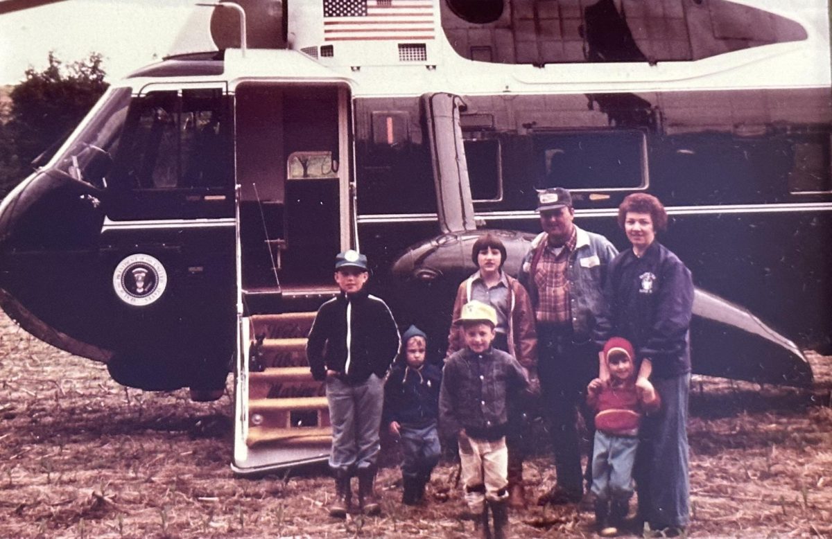 The Harpster family stopped for a photo next to Marine One on the President's first visit to Spruce Creek in 1980 (photo courtesy of Wayne Harpster)