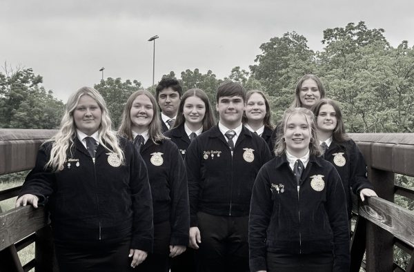 2025-2026 Tyrone Area FFA Officer Team (lt. to rt.) Bailey Woomer- Student Advisor , Carlie Nowlin - Secretary, Diego Montiel Bonilla – Reporter #2, Cassidy Fleck – Vice President #2, Reilly Rawlings - Treasurer, Gracie Graham - Sentinel, Paige Hoy – Vice President #1, Frances Weaver - President,  and Madisen Jones – Reporter #1