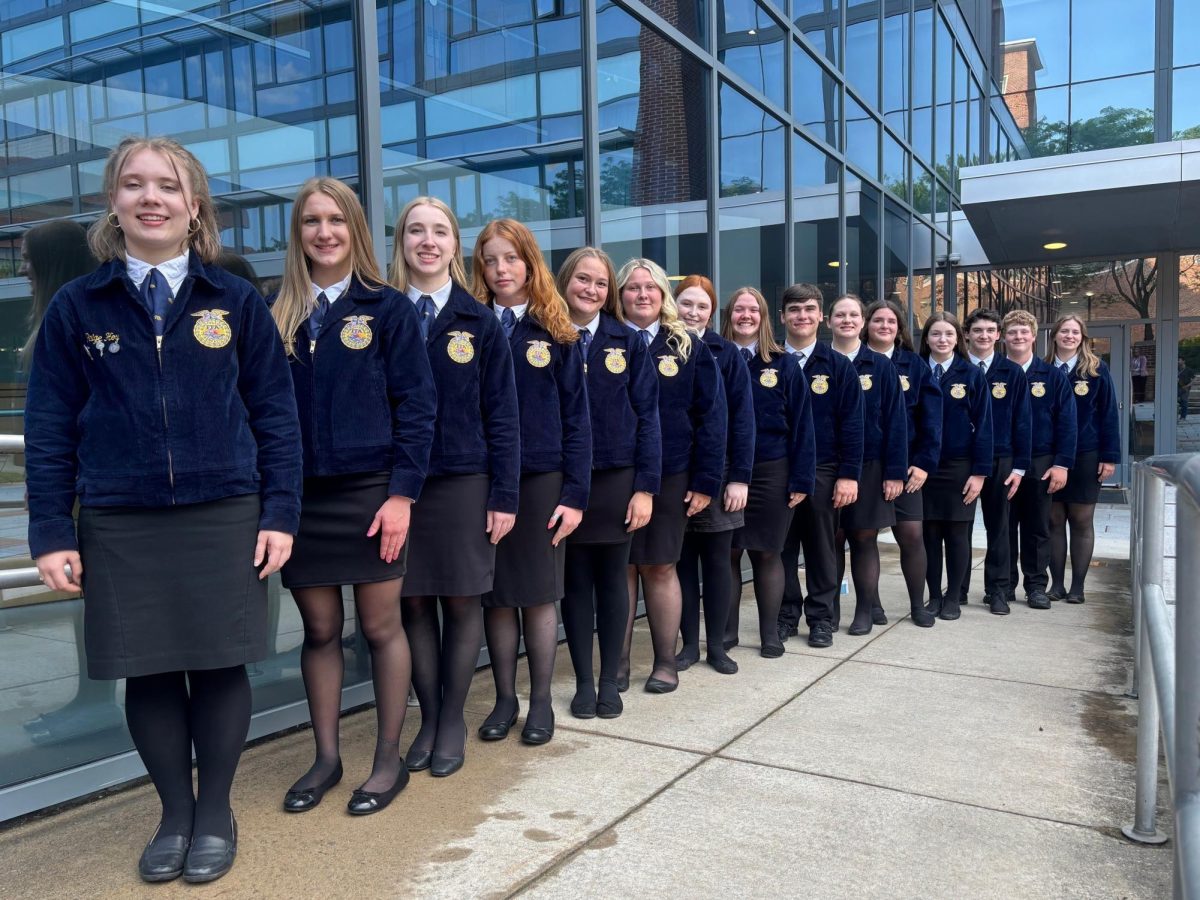 Convention: Paige Hoy, Alyssa Houck, Nora Hoy, Janice Gilliland, Aubrey Biter, Sarah Zimmerman, Carlie Nowlin, Reilly Rawlings, Gracie Graham, Josie Dicken, Cassidy Fleck, Wyatt Walls, John Eaken, and Frances Weaver proudly represented the Tyrone Area FFA Chapter at Penn State University from June 10-12.