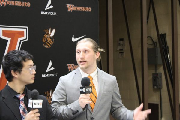 Raabe at Waynesburg, getting his start in broadcast journalism (photo courtesy of Keegan Raabe)