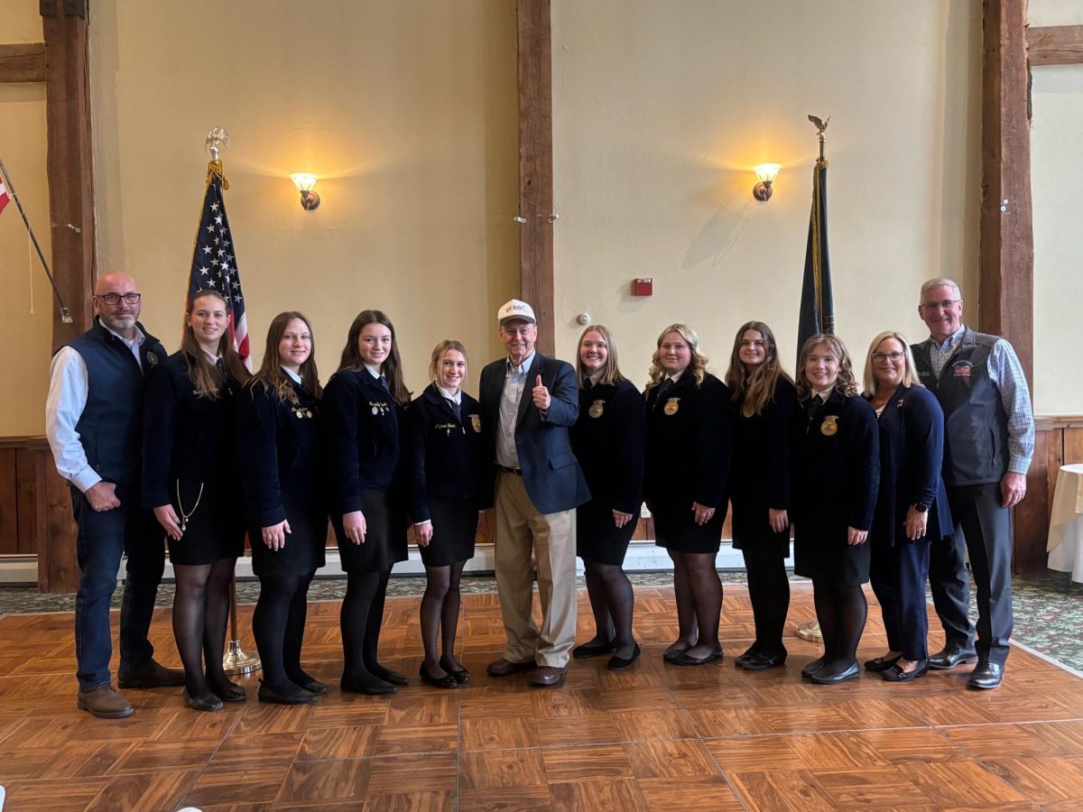  Left to Right: Representative Scott Barger, Frances Weaver, Gracie Graham, Cassidy Fleck, Alyssa Houck, Honorable Sam Hayes, Jr., Carlie Nowlin, Bailey Woomer, Madisen Jones, Paige Hoy, PA Senator Judy Ward, and PA Secretary of Agriculture Russell Redding