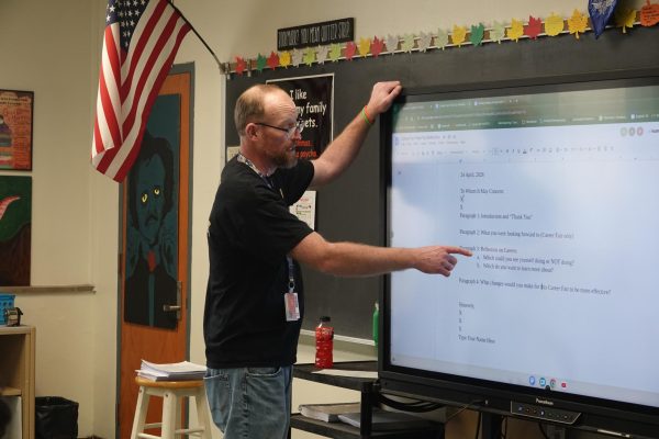 Mr. Holmes was back in his classroom teaching today for the first time since January 12. Students and staff were all happy to see him back.
